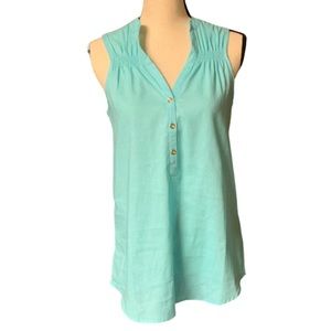 LAUREN JAMES Women’s Callie Ocean Blue Linen Cotton Sleeveless Top Blouse